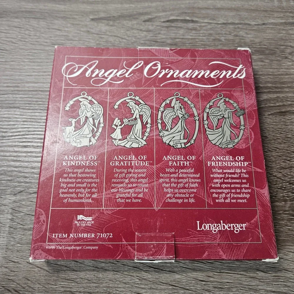 Longaberger Angel Pewter Ornaments Set of 4 1999 Christmas Holiday 71072 Silver